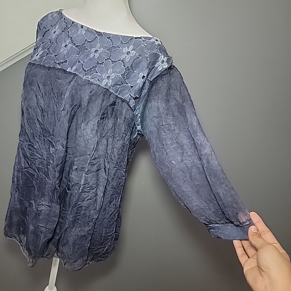 Amanti Made In Italy 100% Silk Blouse Whimsical Floral Flowy Large 3/4 Sleeve - Picture 3 of 7